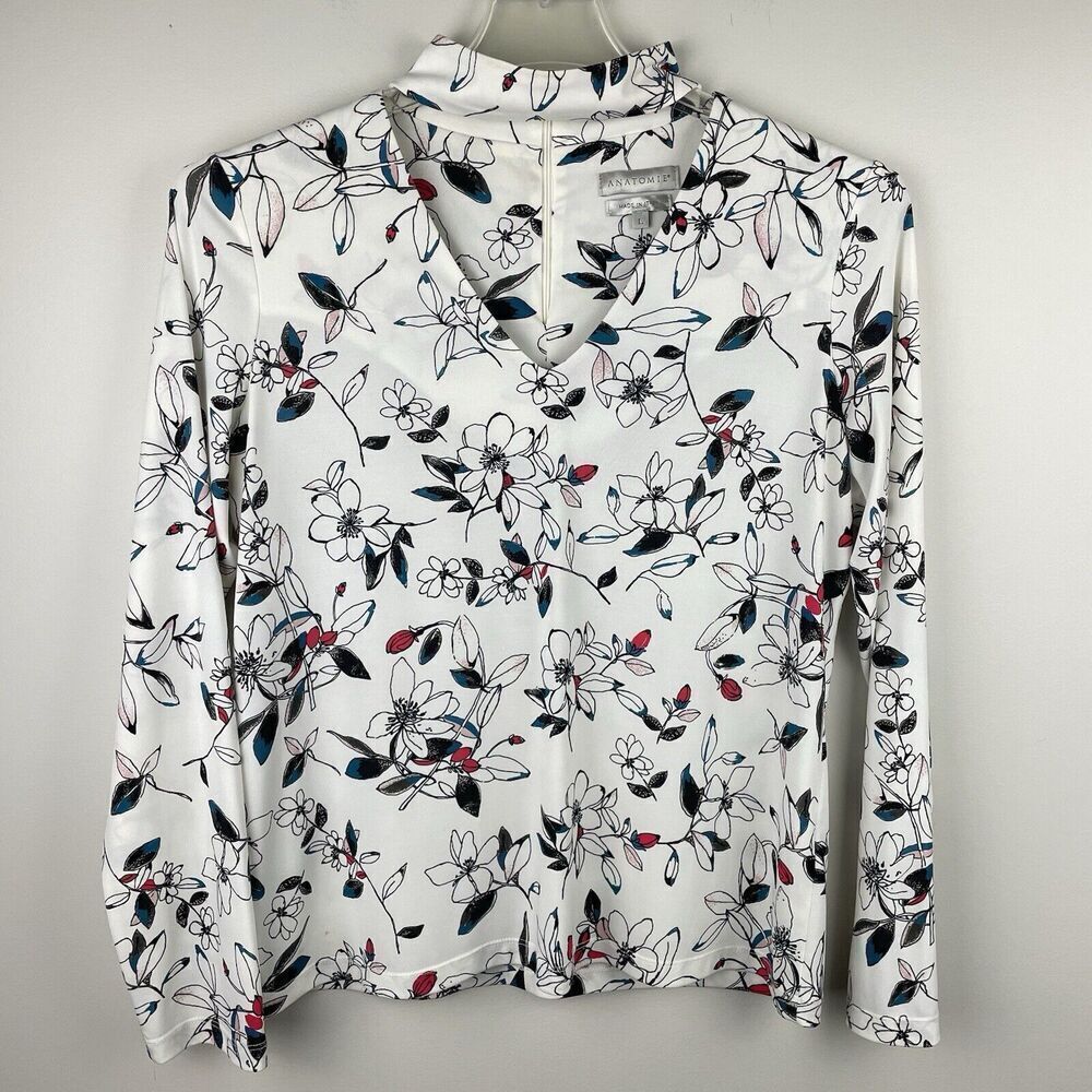 Anatomie Annie Choker Blouse Top Women Large White Floral V Neck Cut Out Italy